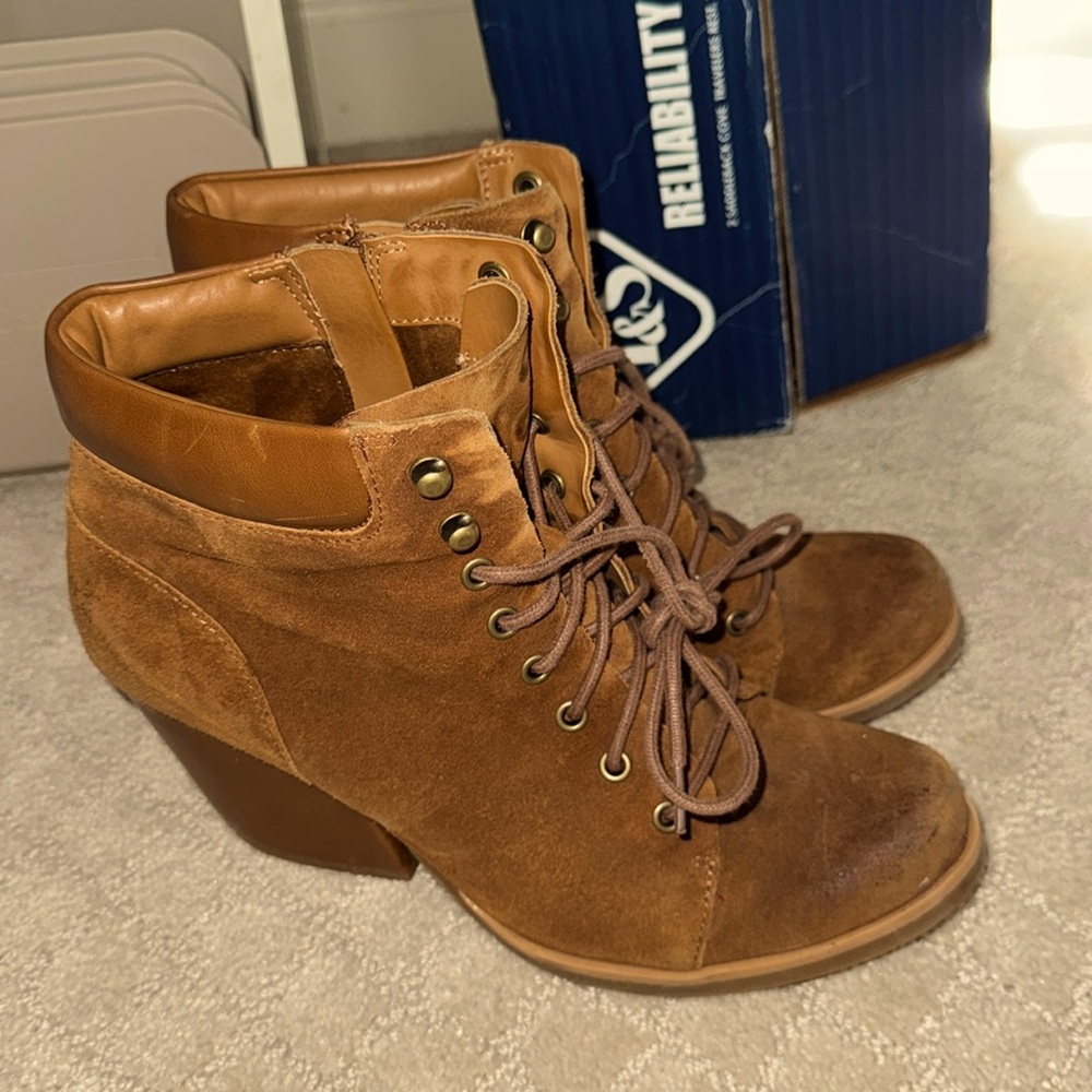 Kork Ease Women Elfa Brown Suede Lace-up  Zip Ankle Boots size 8